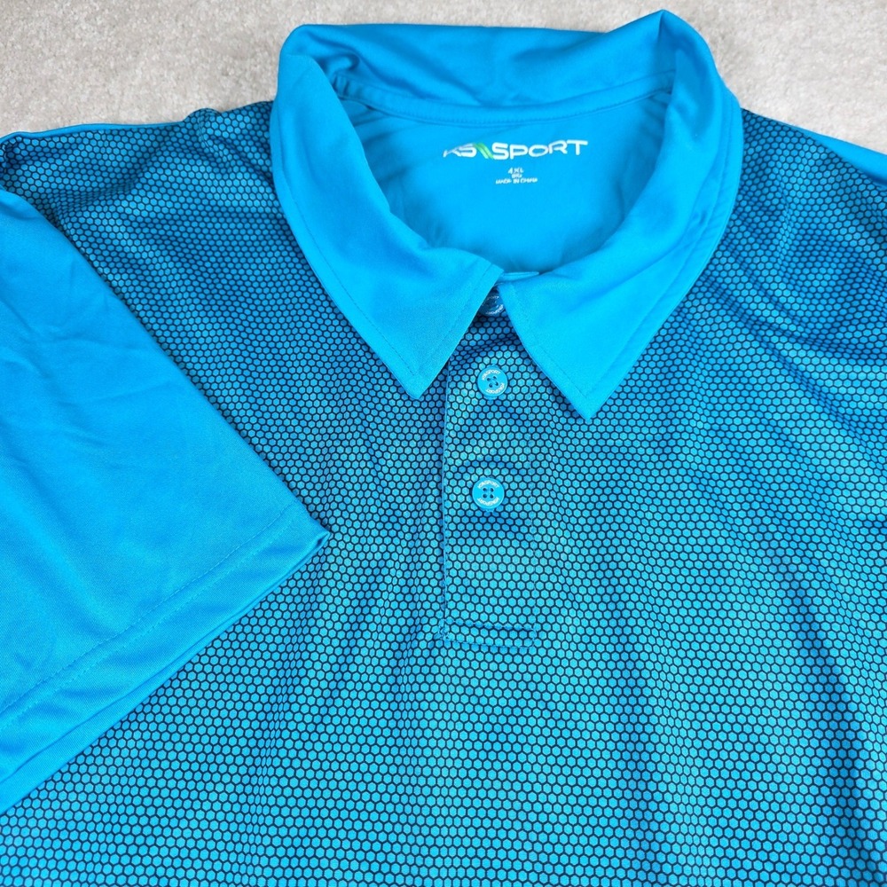 KS Sport Polo Shirt Mens 4XL Big Blue Black Honeycomb Short Sleeve Performance